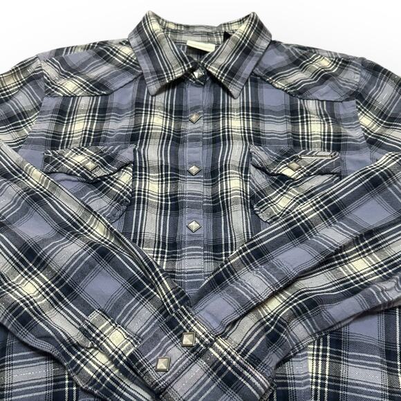 HARLEY DAVIDSON Studded Metallic Plaid Button Up Shirt Motorcycle Hipster Skate - Picture 4 of 9